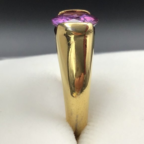 Lovely Gold & Purple Sterling Silver Vintage Ring Signed - Picture 10 of 13